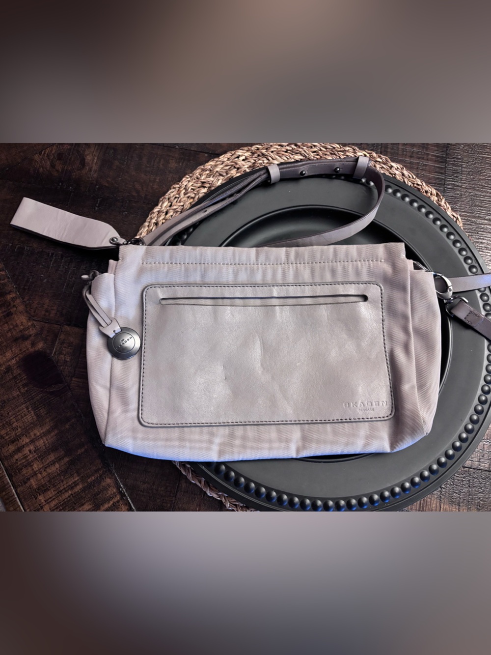 Skagen Light Gray Nylon & Leather Crossbody / wristlet Bag